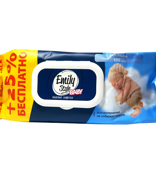 Салфетки влажные Emily Style детск 80+20 шт/уп с клапаном