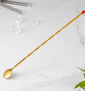 Ложка барная с мадлером, 33,5 см, цвет золото