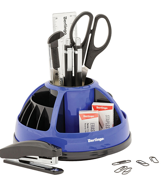 Настольный органайзер Berlingo "BR", 9 предметов, вращающийся, черный/голубой