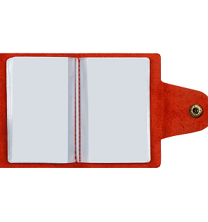 Визитница карманная OfficeSpace на кнопке, 10*7см, 18 карманов, натуральная кожа, красный