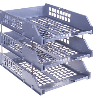 Лоток для бумаг горизонтальный СТАММ "Strong", набор 3шт., на метал. стержнях, серый