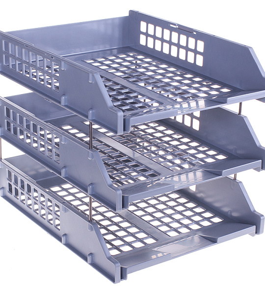 Лоток для бумаг горизонтальный СТАММ "Strong", набор 3шт., на метал. стержнях, серый