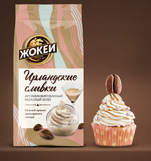 Кофе молотый ЖОКЕЙ "Ирландские сливки", натуральный, 150 г, вакуумная упаковка, 0509-20