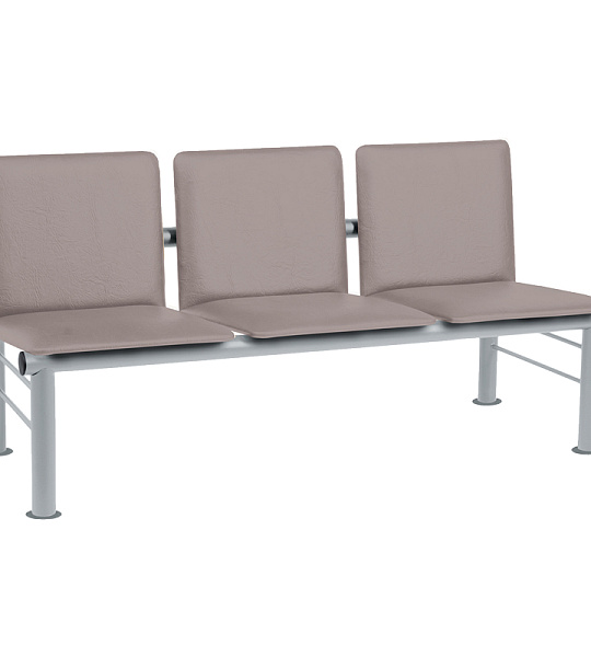 Секция 3 места Терра, 1440*610*756, каркас серебр. метал, сиденья кожзам серый К-03 (ПОД ЗАКАЗ)