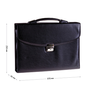 Портфель OfficeSpace "Pulsar", кожзам, черный, 3 отделения, метал. замок, с ремнем