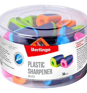 Точилка пластиковая Berlingo "Blitz" 1 отверстие, ассорти, дисплей