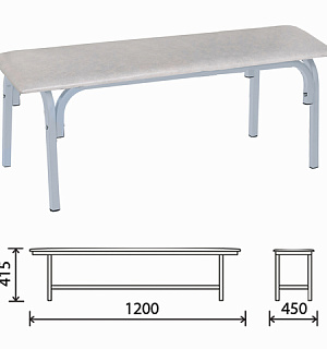 Банкетка без спинки "Астрид", 1200х450х415 мм, светло-серый каркас, кожзам белый