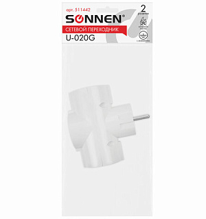 Сетевой тройник SONNEN U-030G, 3 розетки, с заземлением, 16 А, белый, 511441