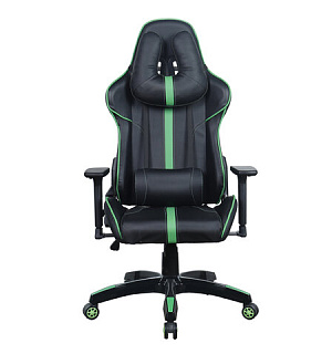 Кресло компьютерное BRABIX "GT Carbon GM-120", две подушки, экокожа, черное/зеленое, 531929