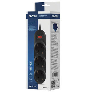 Сетевой фильтр SVEN SF-03L, 3 розетки, 3 м, черный, SV-015039