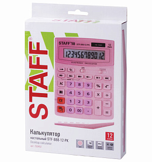 Калькулятор настольный STAFF STF-888-12-PK (200х150 мм) 12 разрядов, двойное питание, РОЗОВЫЙ, 250452