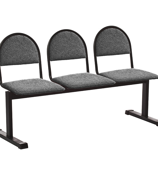 Секция 3 места Тройка, 1420*510*840, каркас черный муар, сиденья ткань серая Т-08 (ПОД ЗАКАЗ)