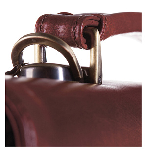 Портфель Delucci "Калипсо", кожа, темный коньяк, 1 отделение, метал. замок, с ремнем