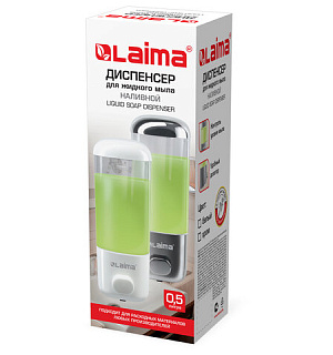Дозатор для жидкого мыла LAIMA, НАЛИВНОЙ, 0,5 л, белый, ABS-пластик, 601792
