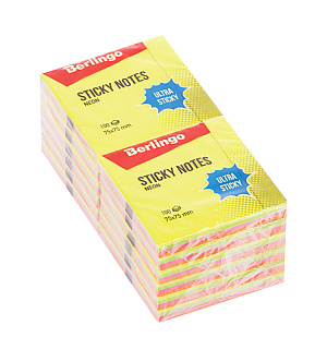 Самоклеящийся блок Berlingo "Ultra Sticky", 75*75мм, 100л, 4 неоновых цвета