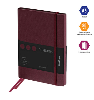 Записная книжка А6 80л., кожзам, Berlingo "Western", с резинкой, коричневый