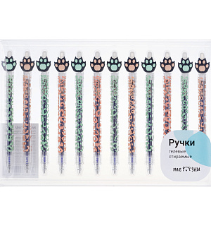 Ручка гелевая стираемая автоматическая MESHU "Cute Paws" синяя, 0,5мм, корпус ассорти