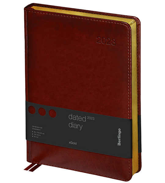 Ежедневник датированный 2023г., А4-(B5), 184л., кожзам, Berlingo "xGold", зол. срез, коричневый