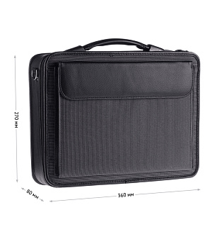 Портфель OfficeSpace "Fortuna", комбинир. кожзам/полиэстер, черный, 3 отделения, молния, с ремнем