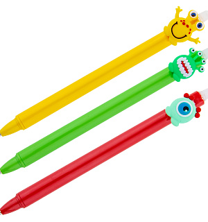 Ручка гелевая стираемая автоматическая MESHU "Monster Friends" синяя, 0,5мм, корпус ассорти