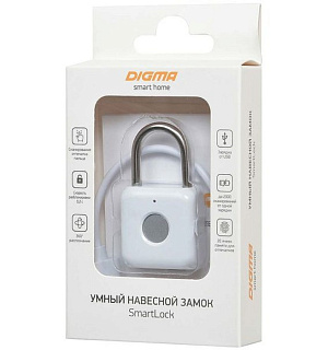 Умный замок Digma SmartLock P1, навесной, разбл.отпеч.пальца, 100мАч, белый (SRP1)