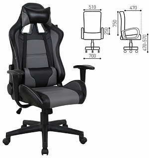 Кресло компьютерное BRABIX "GT Racer GM-100", две подушки, экокожа, черное/серое, 531926