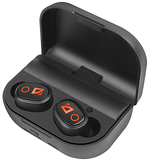 Наушники с микрофоном беспроводные Defender Twins 639, Bluetooth 5.0, TWS, powerbank 2000мАч, разъем Micro-USB, черный