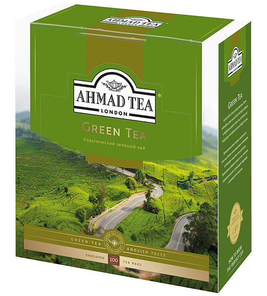 Чай Ahmad Tea "Green Tea", зеленый, 100 фольг. пакетиков по 2г