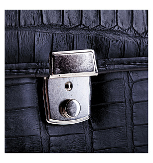 Портфель OfficeSpace "Palermo", кожзам, кайман, черный, 3 отделения, метал. замок, с ремнем