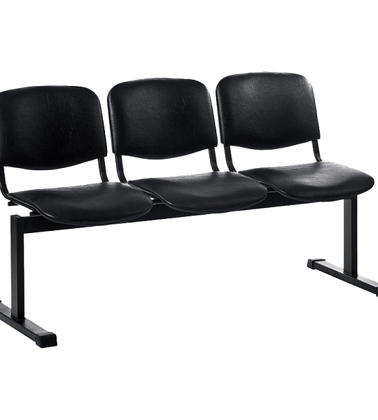 Секция 3 места Трио, 1540*610*840, каркас черный муар, сиденья кожзам черный К-01