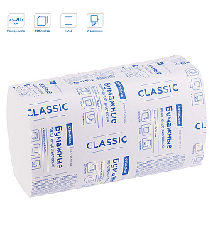 Полотенца бумажные лист. OfficeClean Professional(V-сл) (H3), 1-слойные, 200л/пач, 23*20,5, белые