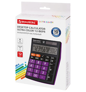 Калькулятор настольный BRAUBERG ULTRA COLOR-12-BKPR (192x143 мм), 12 разрядов, двойное питание, ЧЕРНО-ФИОЛЕТОВЫЙ, 250501