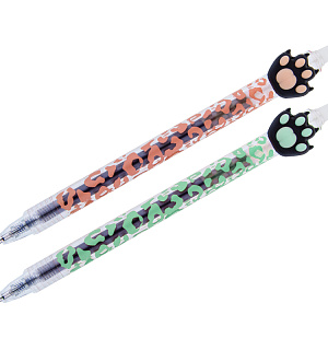 Ручка гелевая стираемая автоматическая MESHU "Cute Paws" синяя, 0,5мм, корпус ассорти