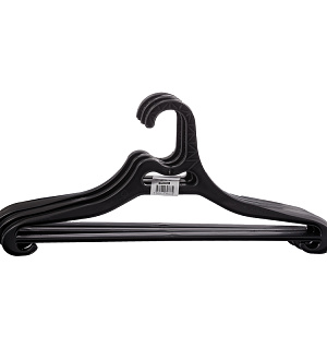 Вешалка-плечики OfficeClean, набор 3шт., пластик, плоская, перекладина, крючки, 44см (р.48-52),черный