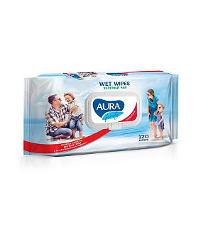 Салфетки влажные AURA антибак Family 120шт с крышкой