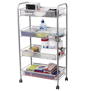 Этажерка (тележка) BRABIX офисно-бытовая 4 яруса, на колесах, металл, серебристая, 43,5х26х83,5 см, 603754