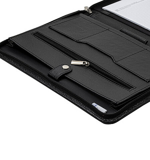 Папка из натуральной кожи на молнии, 340х250х30 мм, черная, 8-011