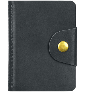 Визитница карманная OfficeSpace на кнопке, 10*7см, 18 карманов, натуральная кожа, черный