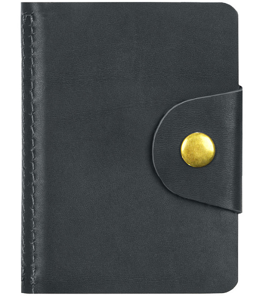 Визитница карманная OfficeSpace на кнопке, 10*7см, 18 карманов, натуральная кожа, черный