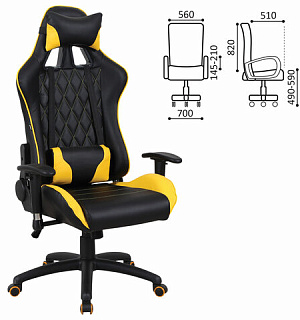 Кресло компьютерное BRABIX "GT Master GM-110", две подушки, экокожа, черное/желтое, 531927