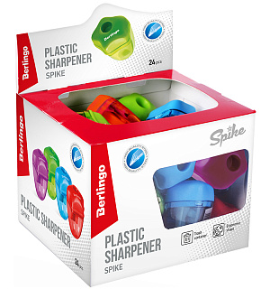 Точилка пластиковая Berlingo "Spike" 1 отверстие, контейнер, ассорти, дисплей