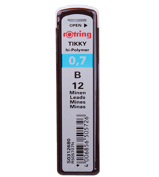 Грифели для механических карандашей Rotring "Tikky", 12шт., 0,7мм, B