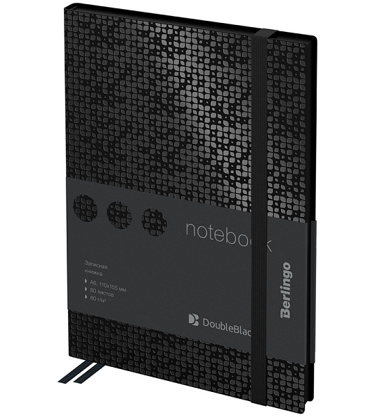 Записная книжка А6 80л., кожзам, Berlingo "DoubleBlack", черный срез, черная, с рисунком