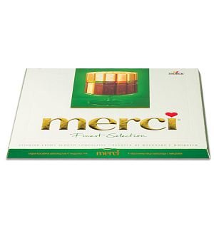 Конфеты шоколадные MERCI (Мерси), ассорти из шоколада с миндалем, 250 г, картонная коробка, 014457-20
