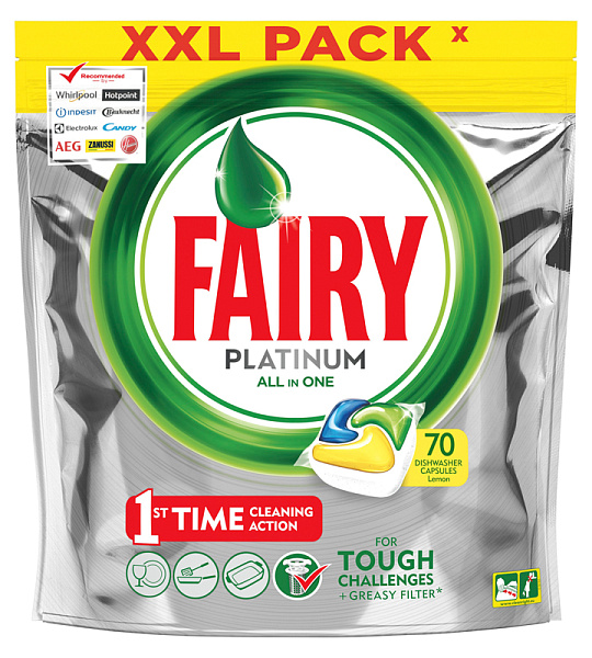 Капсулы для посудомоечной машины Fairy "Platinum. All in1. Лимон", 70шт.