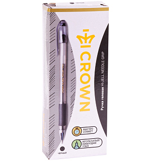 Ручка гелевая Crown "Hi-Jell Needle Grip" черная, 0,7мм, грип, игольчатый стержень, штрих-код