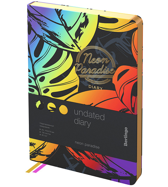 Ежедневник недатированный, А5, 136л., кожзам, Berlingo "Neon Paradise", золотой срез, с рисунком