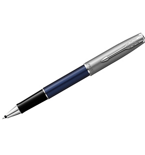 Ручка-роллер Parker "Sonnet Sand Blasted Metal&Blue Lacquer" черная, 0,8мм, подарочная упаковка