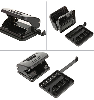 Дырокол OfficeSpace 20л., пластиковый, черный, с линейкой