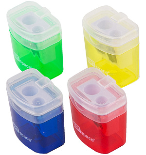 Точилка пластиковая ArtSpace 2 отверстия, контейнер, ассорти